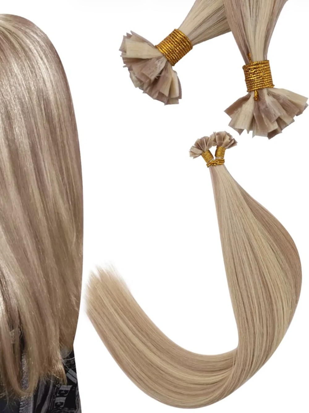 26'' Remy Hair k-tip Extensions - Ash Blonde / Golden Blonde 50g